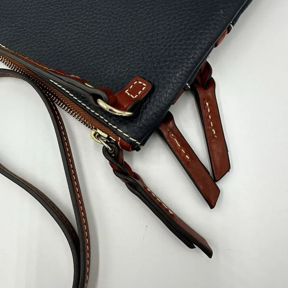 Dooney & Bourke Pebbled Navy Brown Crossbody Bag Braided Gently Used - Picture 6 of 15